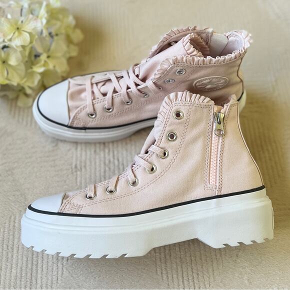 NEW Size 6Y Womens 7.5 Converse Chuck Taylor Lugged Lift High Pink Ruffle Shoe - Picture 8 of 10